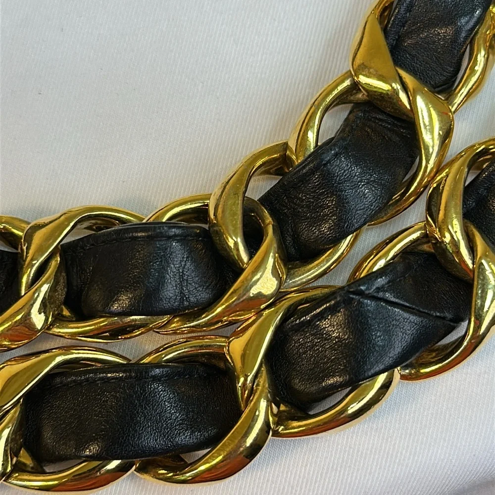 CHANEL CC XL Calfskin Tote With Chunky 24K Goldplated Chain #2 1991-94 COA - Picture 10 of 17